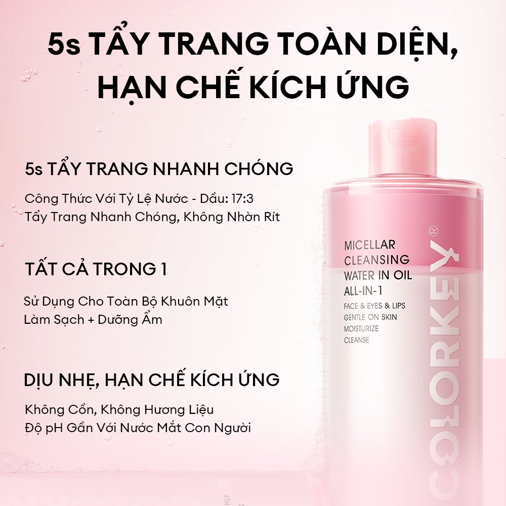 Nước Tẩy Trang Có Dầu COLORKEY Dễ Dàng Tẩy Trang Mọi Lớp Makeup, Không Gây Cay Mắt