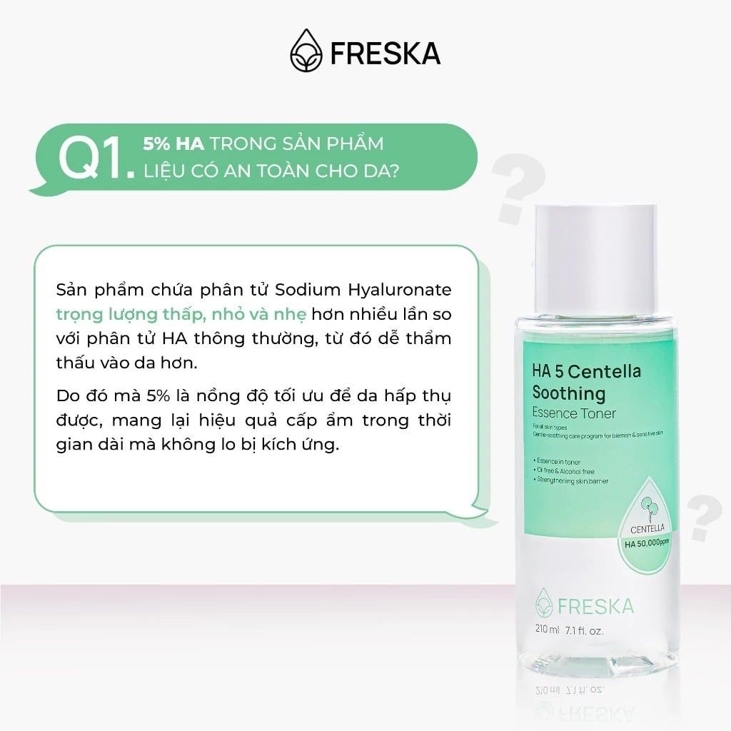 Nước hoa hồng Freska HA 5 Centella Soothing Essence Toner 210ml