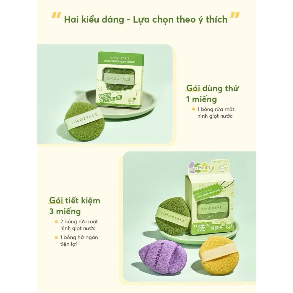 Set 3 Bông Mút Rửa Mặt Bọt Biển Amortal