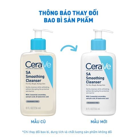 Sữa Rửa Mặt Cerave Làm Sạch Sâu Cho Da Mụn, Tẩy Da Chết Dịu Nhẹ Developed With Dermatologists SA Smoothing Cleanser