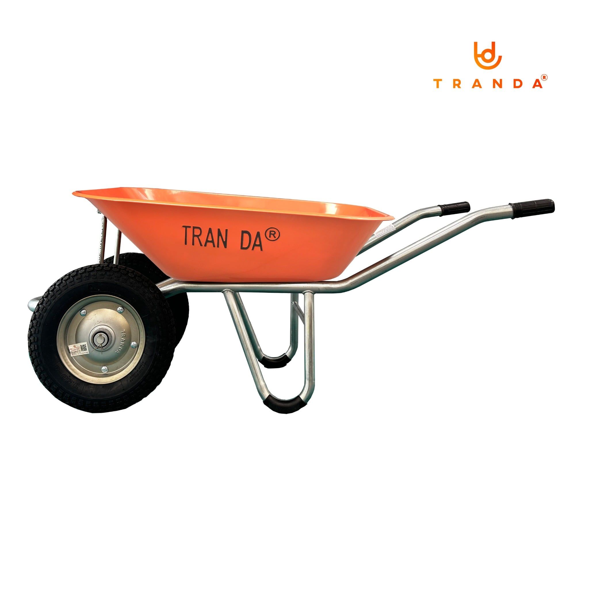  Xe rùa thùng tôn cam dày 0.9mm, sườn mạ kẽm, 2 bánh hơi 3.50-8, tải trọng 150 Kg 