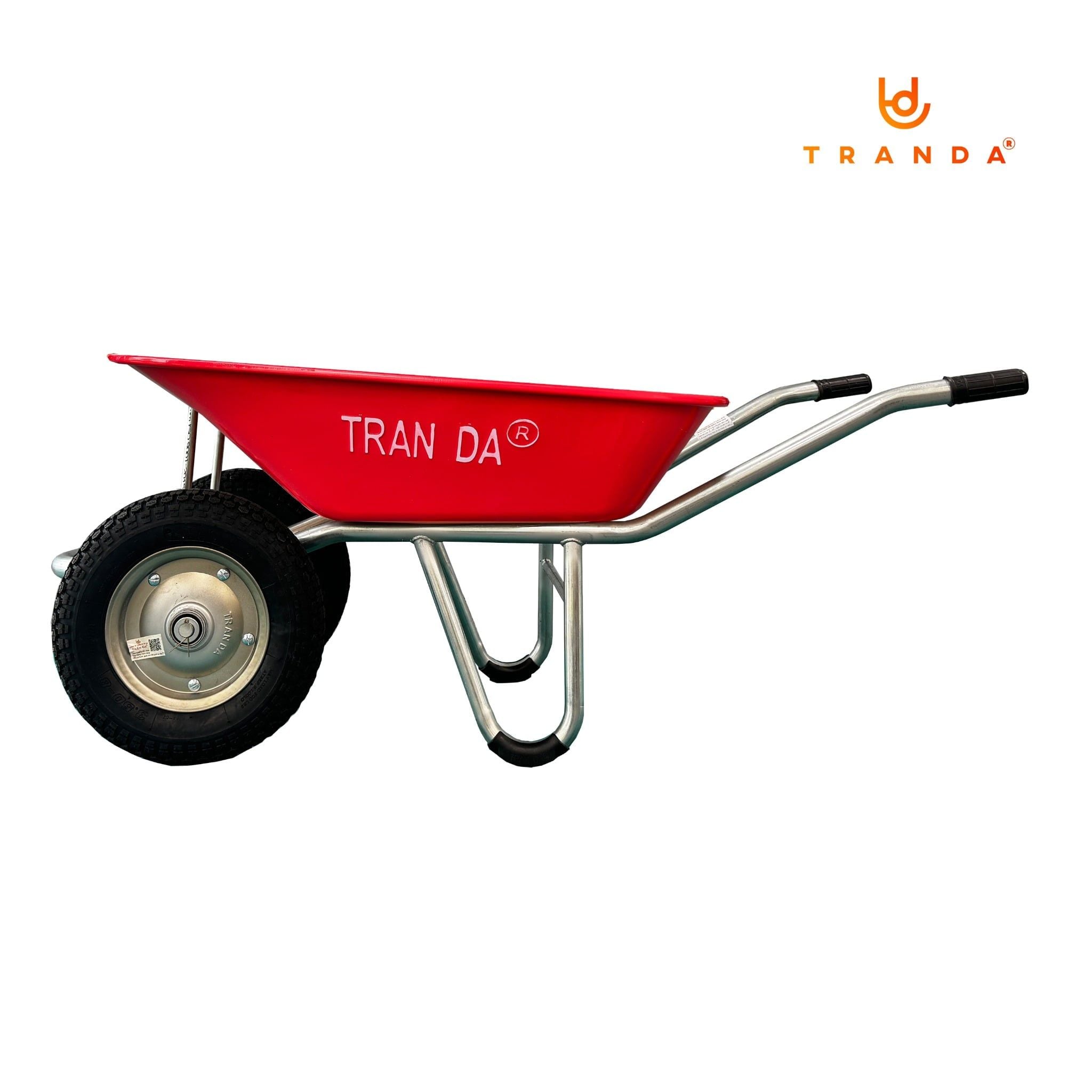  Xe rùa thùng tôn đỏ dày 1.4mm, sườn ống mạ kẽm, 2 bánh hơi 4.80-8, tải trọng 220 Kg 