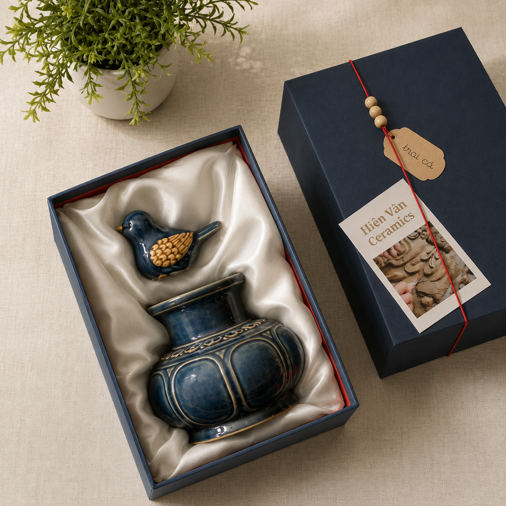 Bình quả bí + chim gốm  (màu nào tồn thì chuyển)