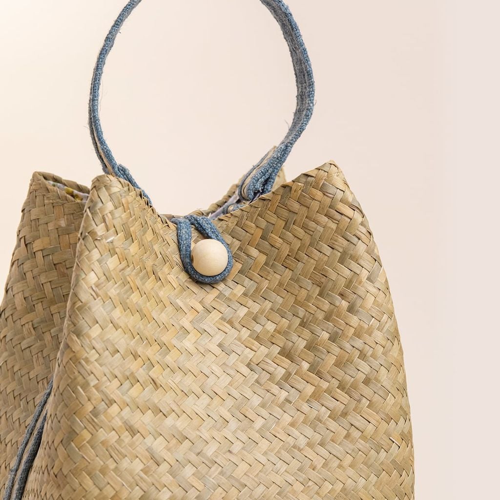 Túi đan tay cỏ bàng phối vải lanh, Huế / Seagrass hemp handbag
