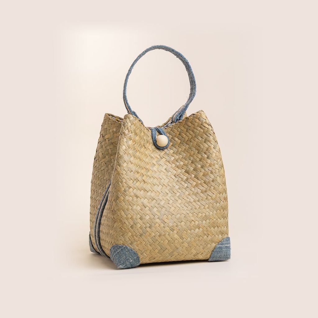 Túi đan tay cỏ bàng phối vải lanh, Huế / Seagrass hemp handbag