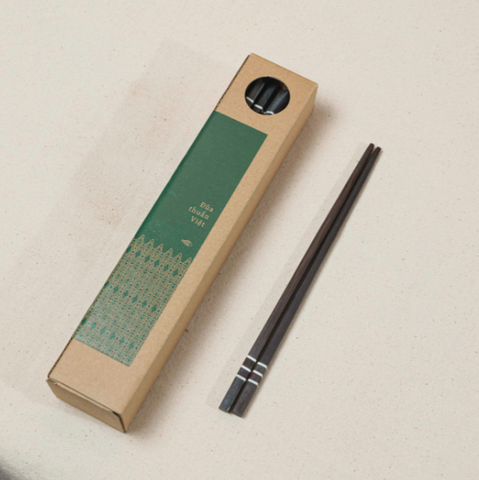 HỘP 10 Đũa nghệ nhân - Gỗ mun  3 vạch trai