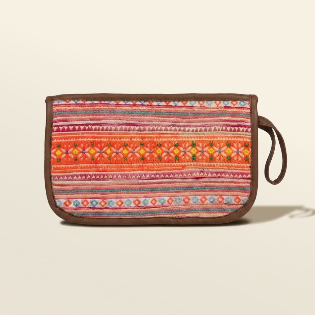 Ví vòng thổ cẩm to, Hoa Tiến/ Hoa Tien Handcrafted Large Brocade Pouch