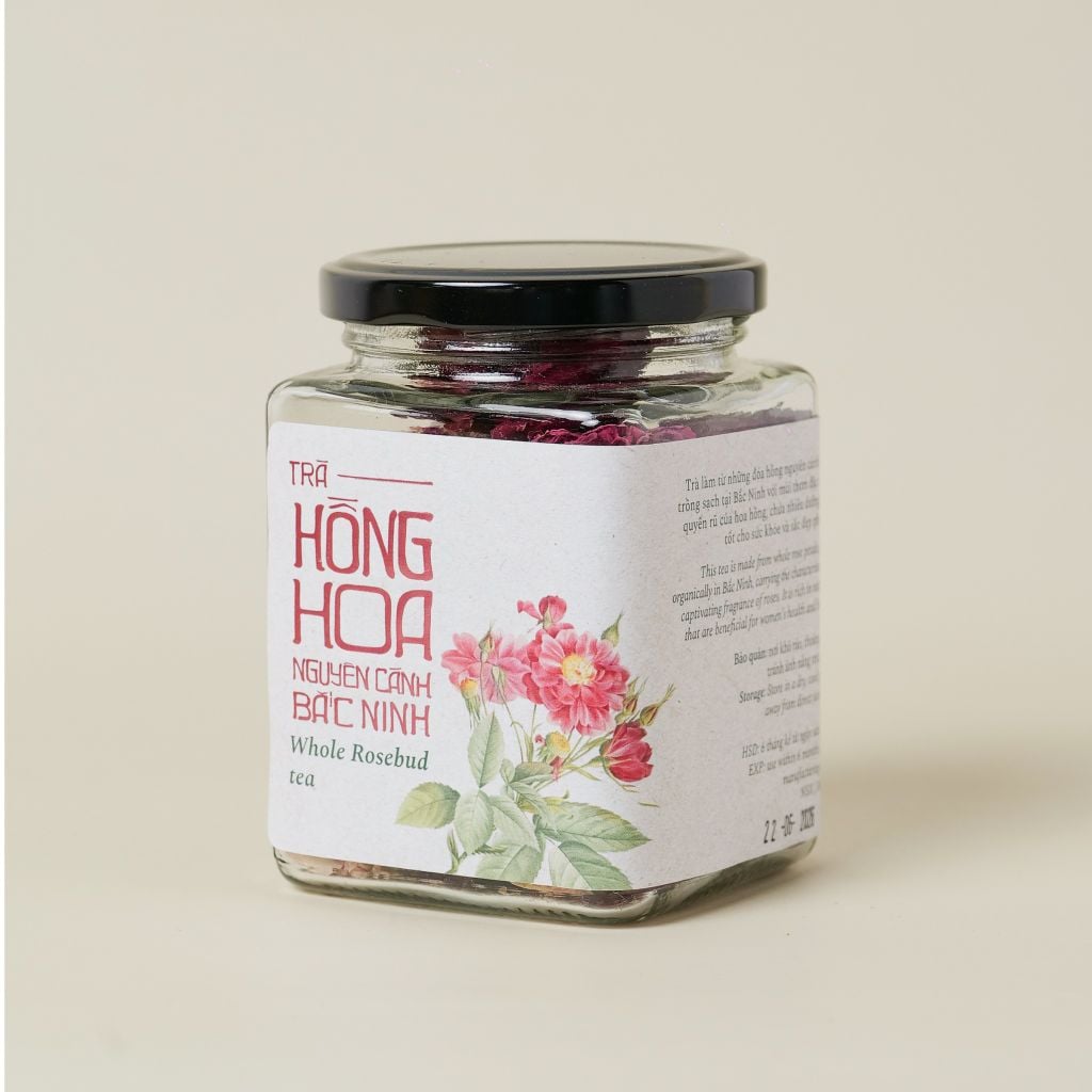 Trà hồng hoa nguyên cánh, Bắc Ninh 20gr (Hộp thủy tinh)