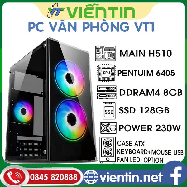 Máy tính để bàn PC Văn Phòng VT1 (Main H510 I CPU G6405 I DDR4 8GB(4+4) I SSD128GB I PSU 230W I CASE I KEY+MOUSE)