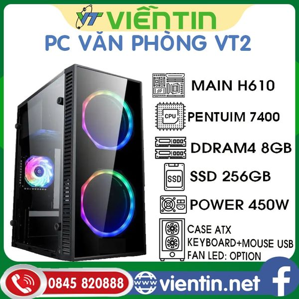 Máy tính để bàn PC Văn Phòng VT2 (Main H610, CPU G7400, DDR4 8GB, SSD256GB, PSU 450W, CASE, KEY+MOUSE)