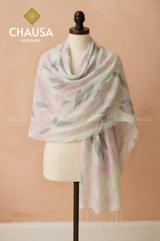  Khăn Choàng Sợi Tơ Tằm Thủ Công Dân Tộc Thái Trắng - Được dệt từ 100% tơ tằm tự nhiên, nhuộm loang thủ công, áp dụng công thức mới 