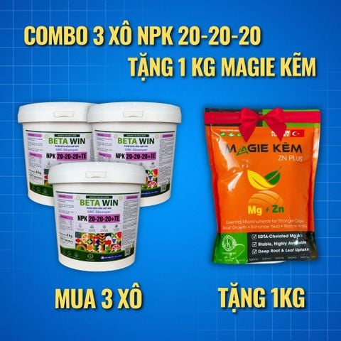  COMBO 3 XÔ 6KG NPK 20-20-20+TE - Tặng 1kg Magie Kẽm Thổ Nhĩ Kỳ 