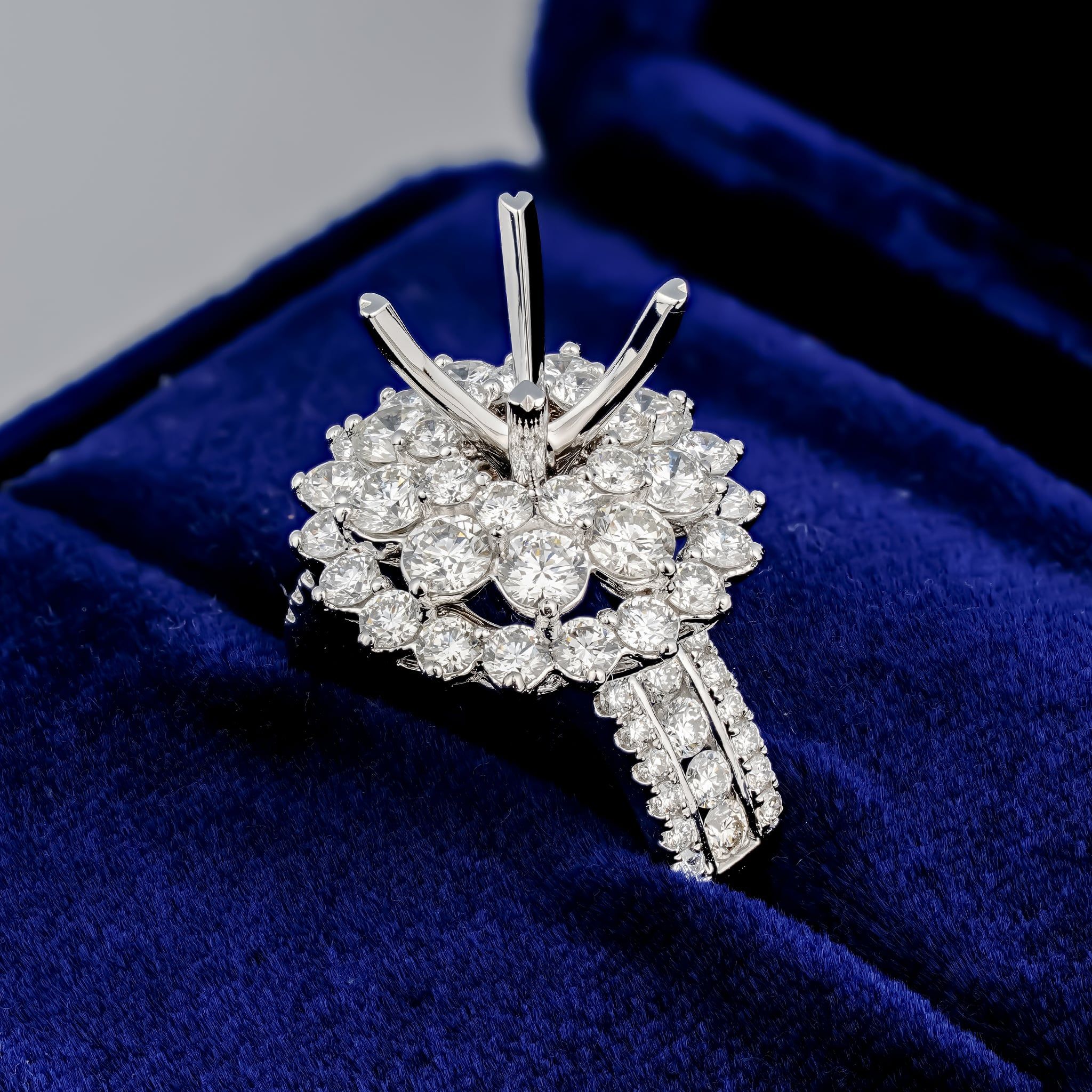 FLORAL TRIPLE-HALO-STYLE SEMI-SET RING