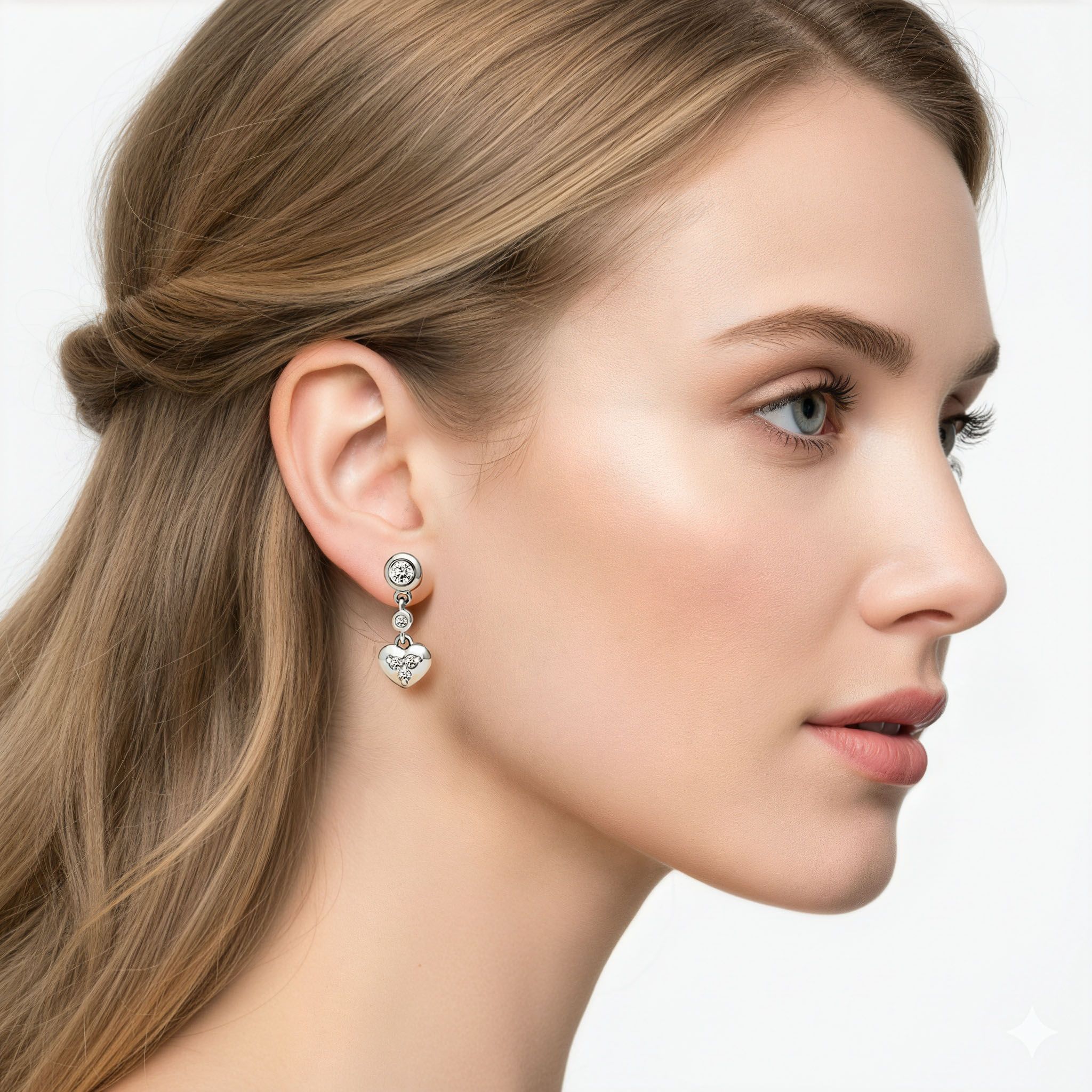 HEART DANGLE STUD EARRINGS