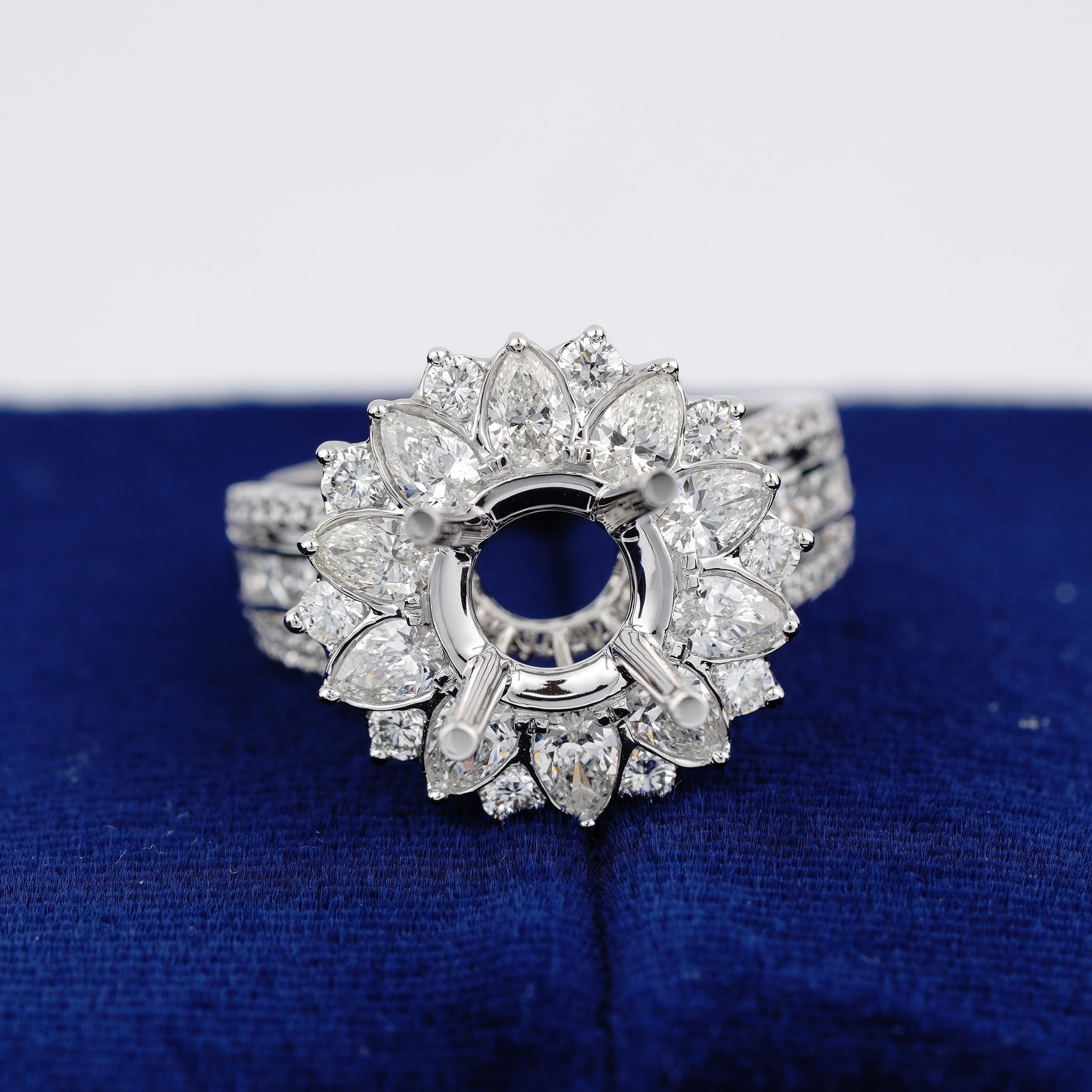 FLORAL DOUBLE-HALO-STYLE SEMI-SET RING