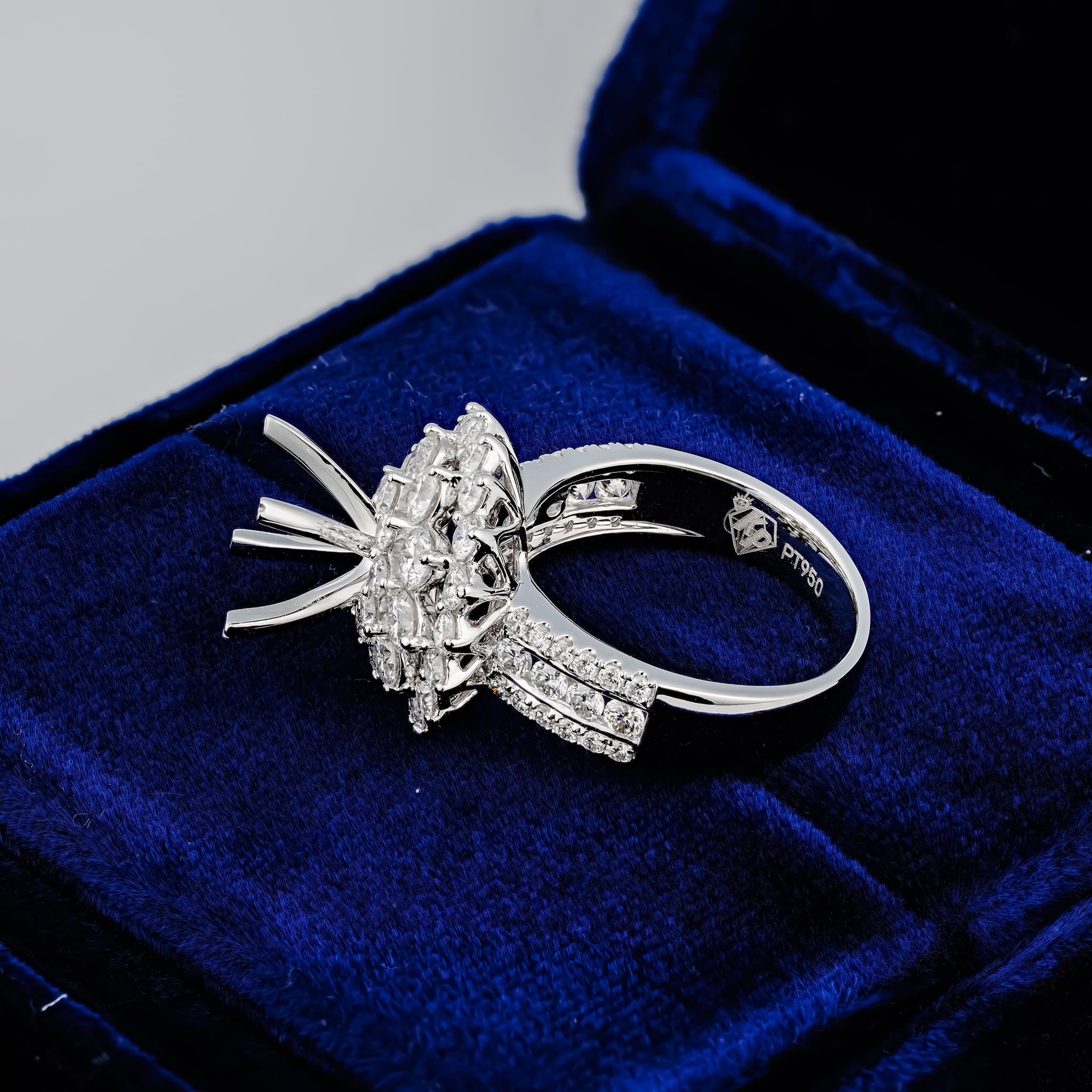 FLORAL TRIPLE-HALO-STYLE SEMI-SET RING