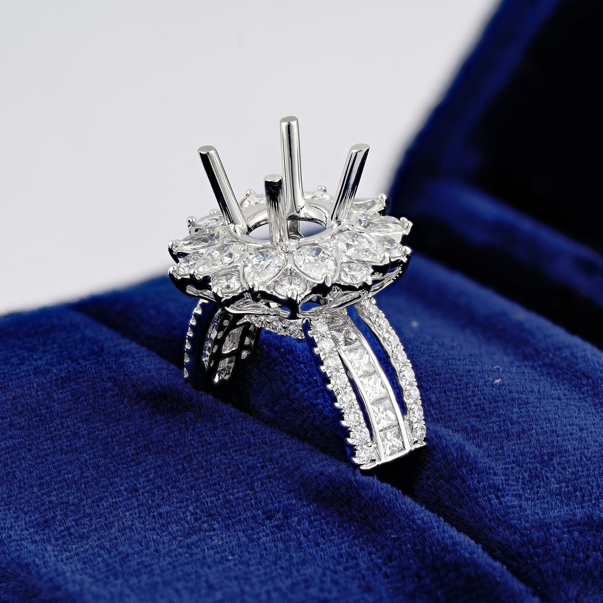 FLORAL DOUBLE-HALO-STYLE SEMI-SET RING