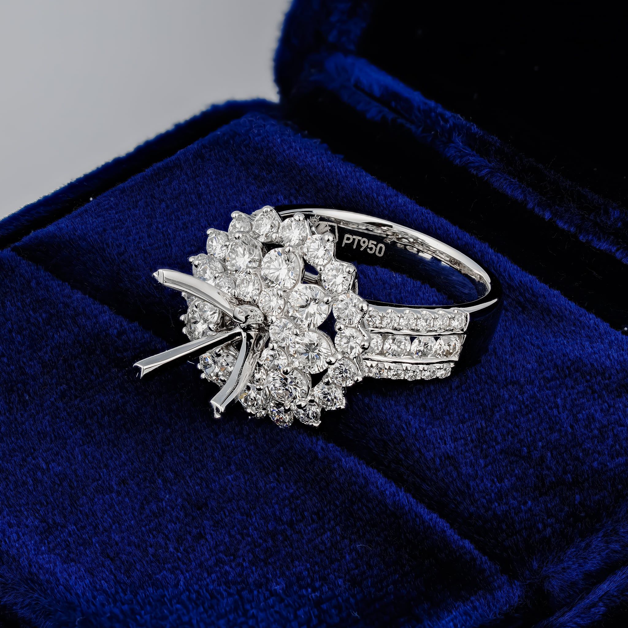 FLORAL TRIPLE-HALO-STYLE SEMI-SET RING