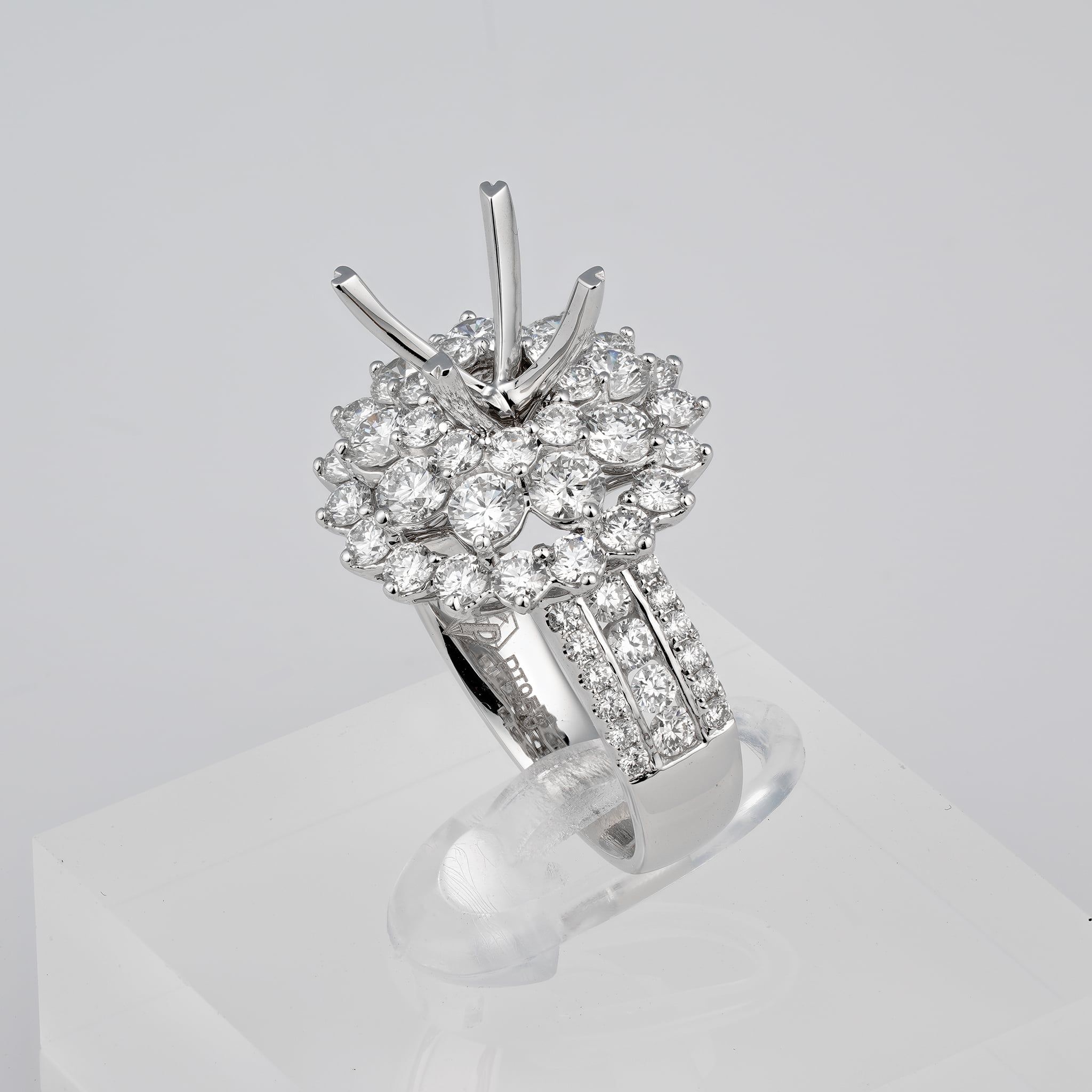 FLORAL TRIPLE-HALO-STYLE SEMI-SET RING