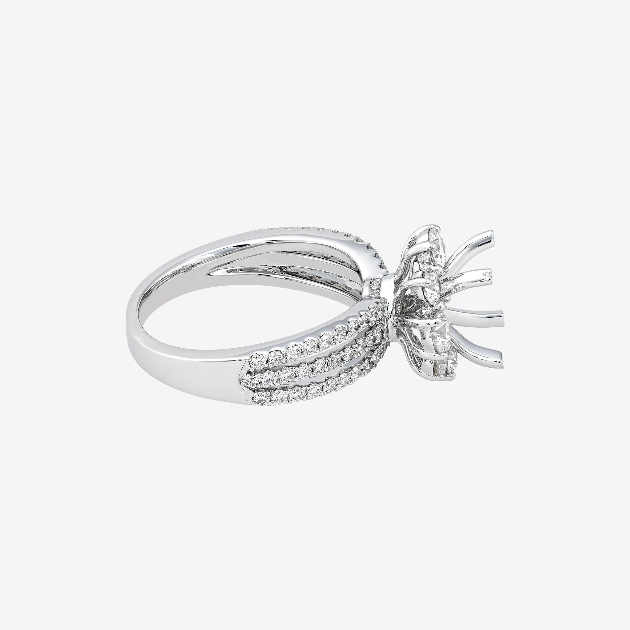 OPEN HALO TRIPLE-ROW SHANK SEMI-SET RING