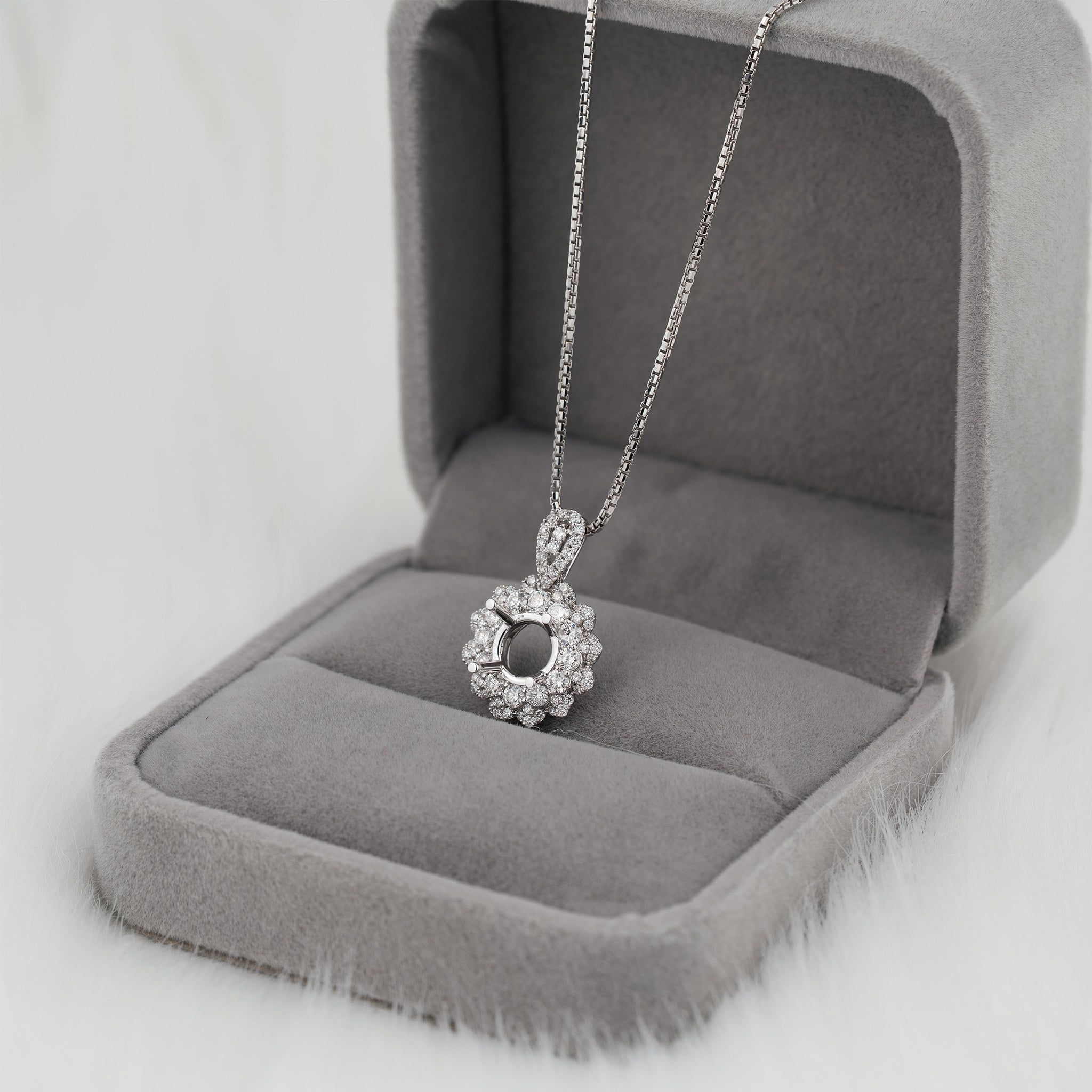 PETAL DOUBLE HALO SEMI-SET PENDANT