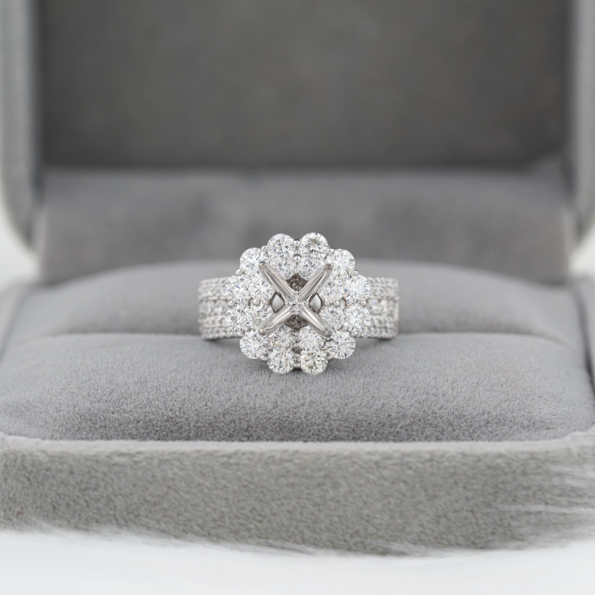 HIGH PROFILE DOUBLE HALO SEMI-SET RING