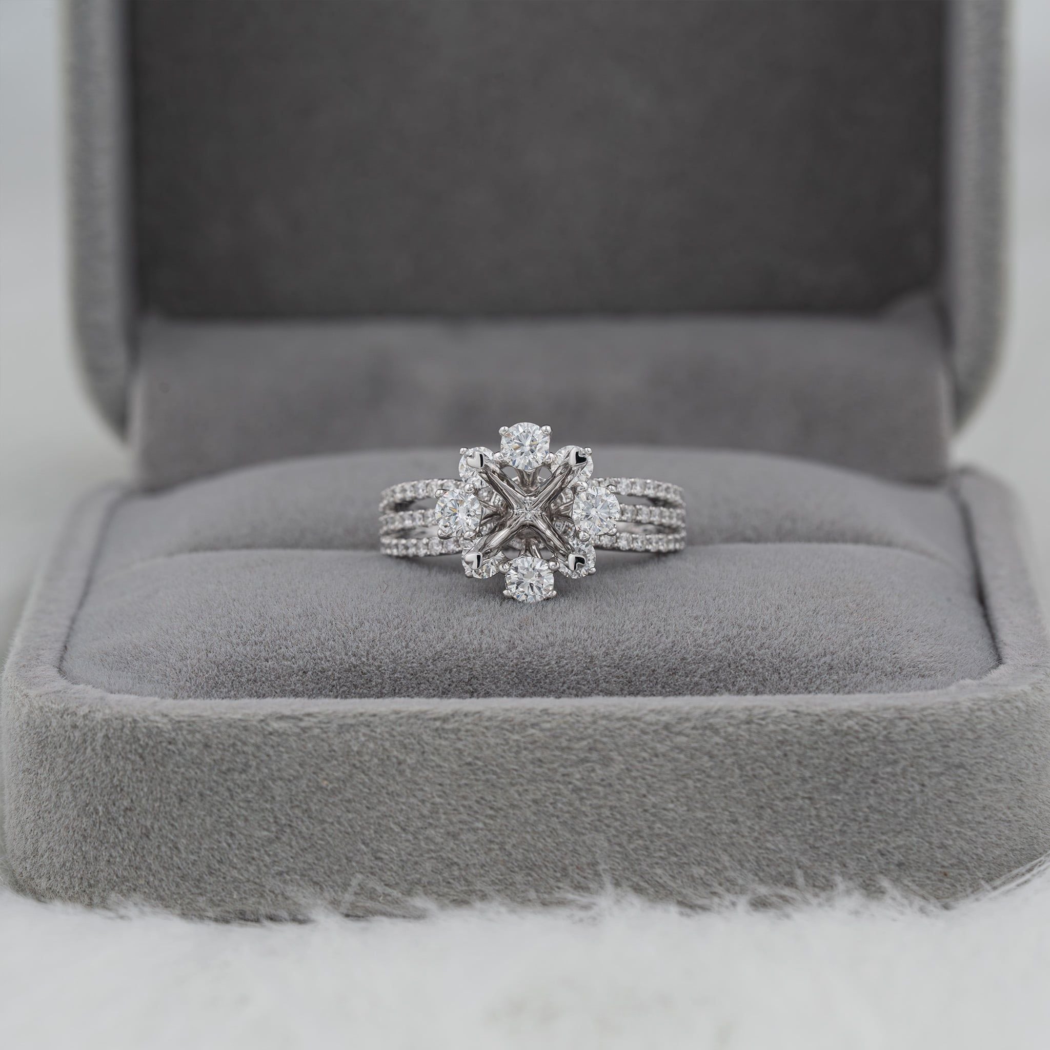 OPEN HALO TRIPLE-ROW SHANK SEMI-SET RING