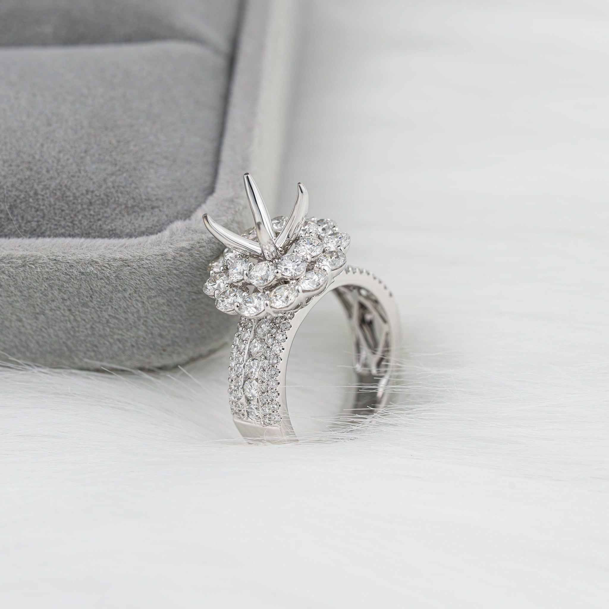 HIGH PROFILE DOUBLE HALO SEMI-SET RING