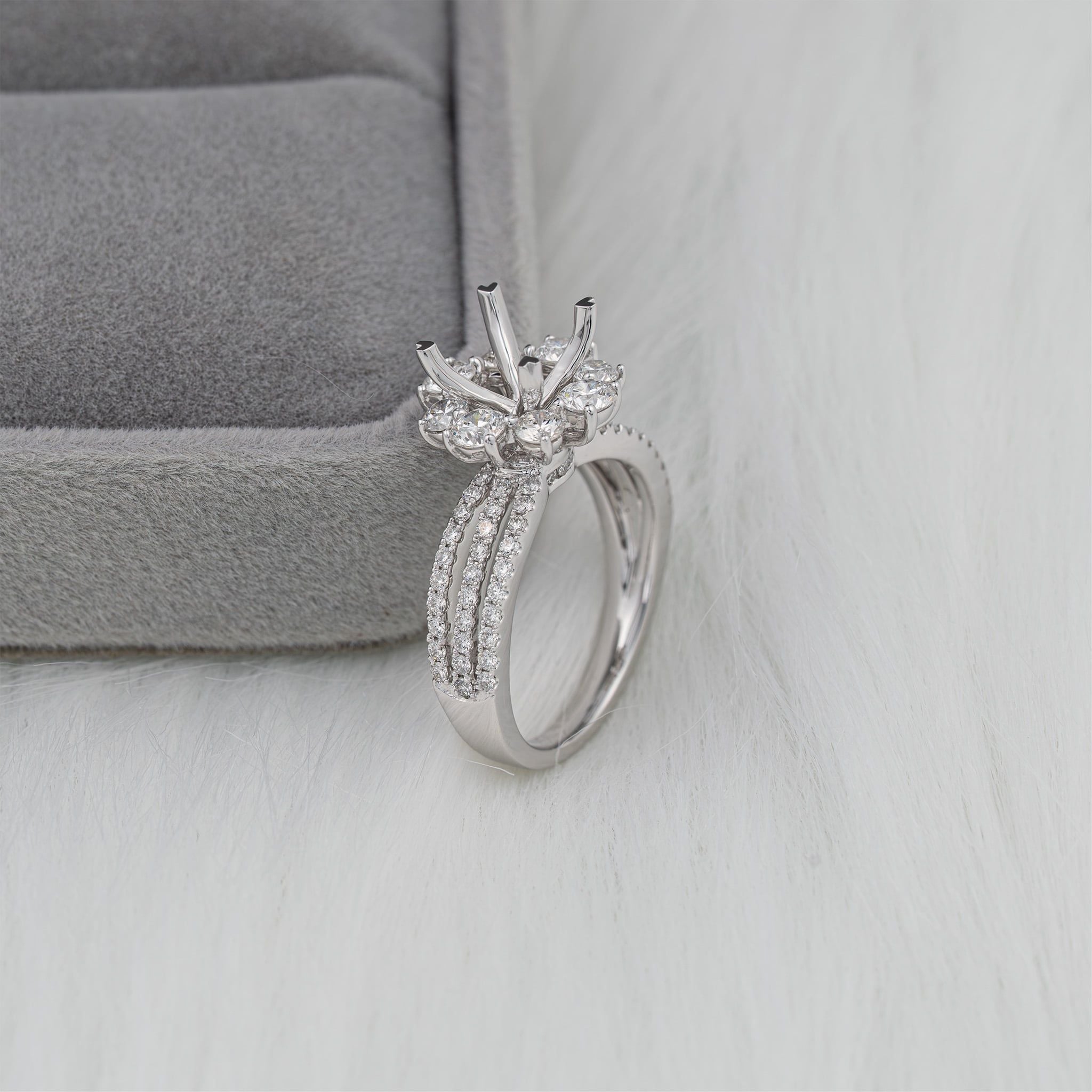 OPEN HALO TRIPLE-ROW SHANK SEMI-SET RING