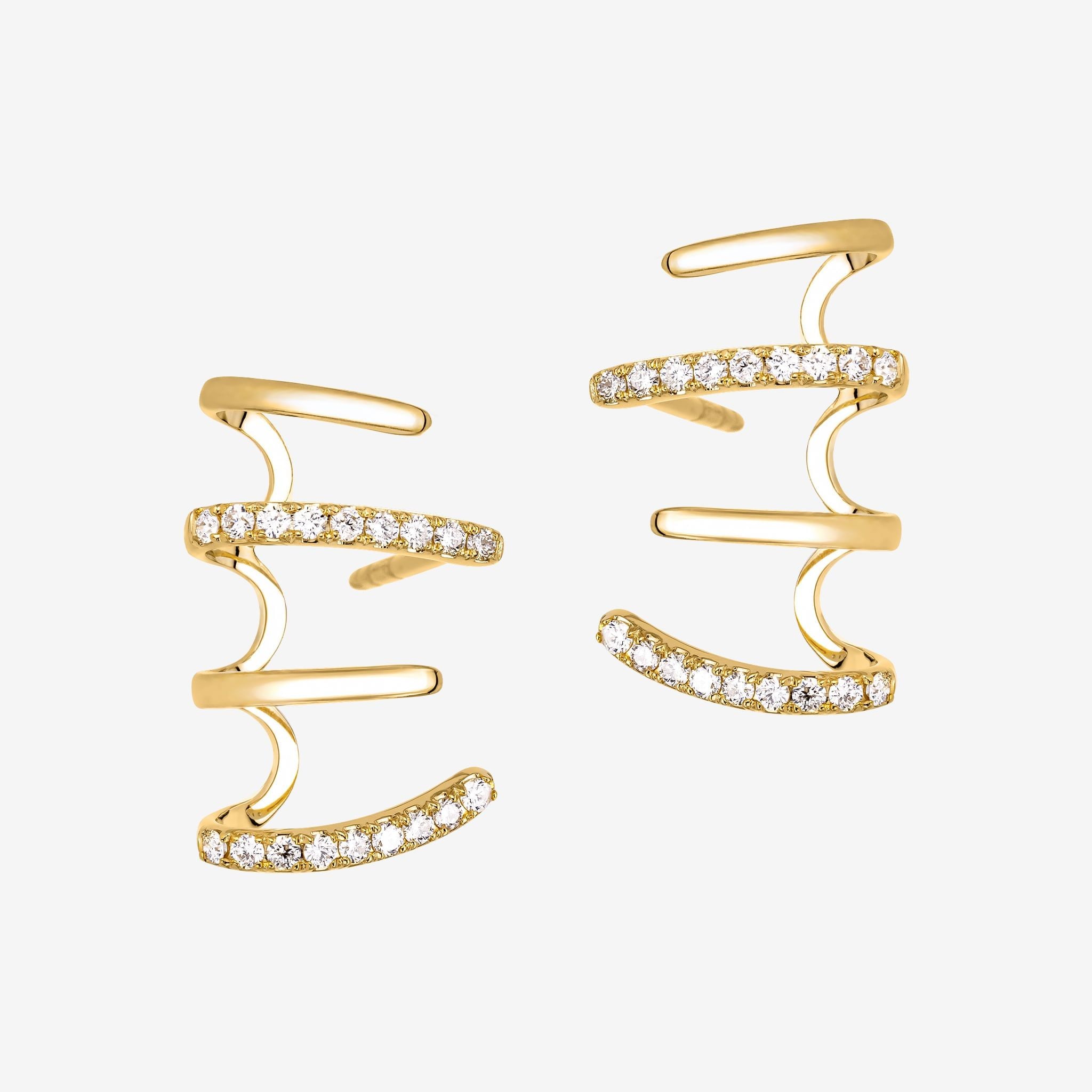 RIBBED EAR CLIMBER STUD EARRINGS