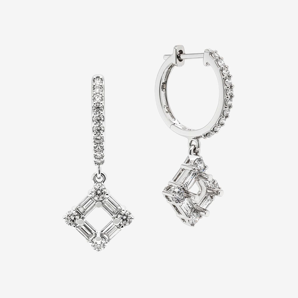  SEMI-SET DANGLE HOOP EARRINGS 
