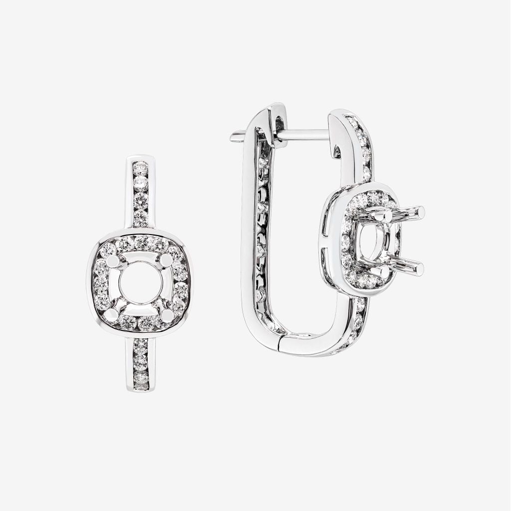  CUSHION HALO SEMI-SET HOOP EARRINGS 