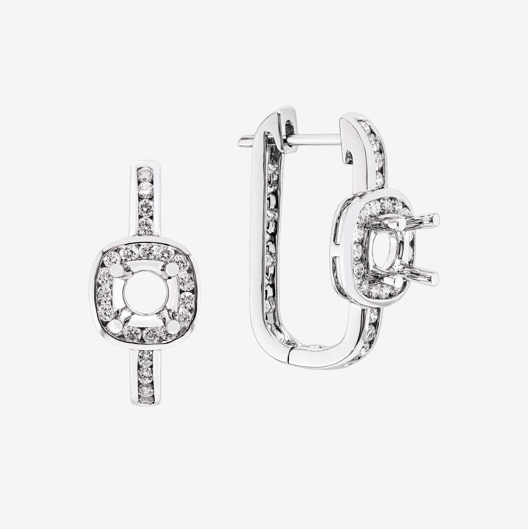 CUSHION HALO SEMI-SET HOOP EARRINGS