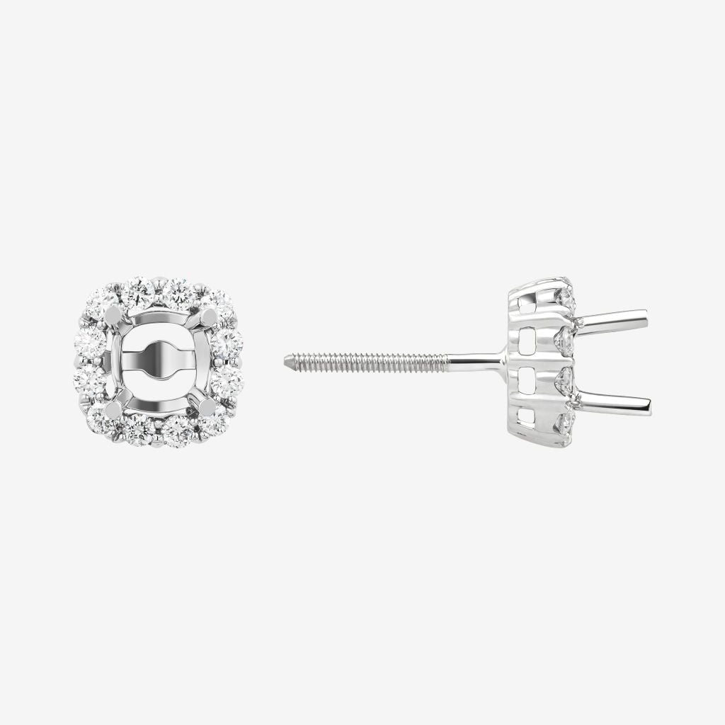 CUSHION HALO SEMI-SET STUD EARRINGS 