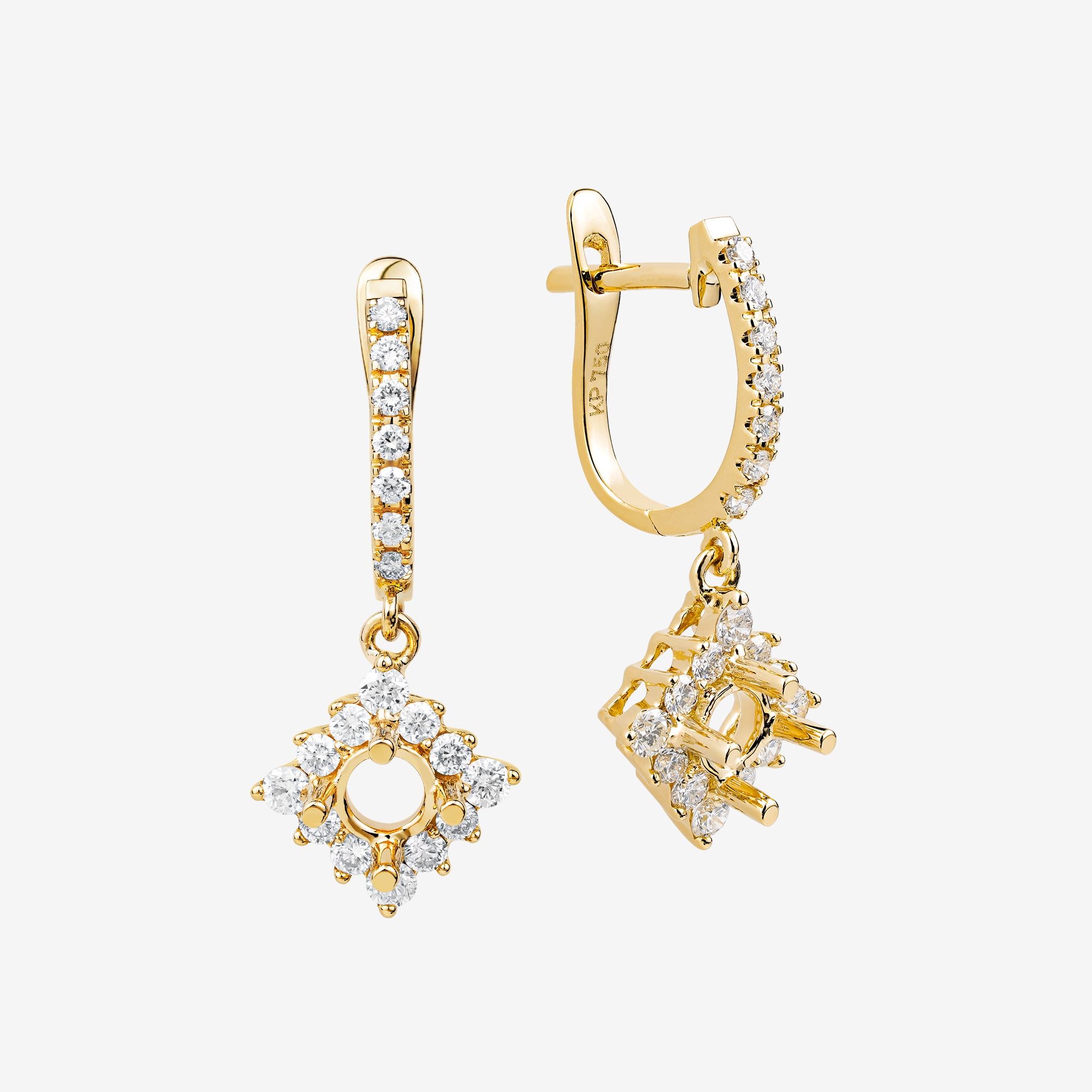 RHOMBUS HALO SEMI-SET LEVERBACK EARRINGS