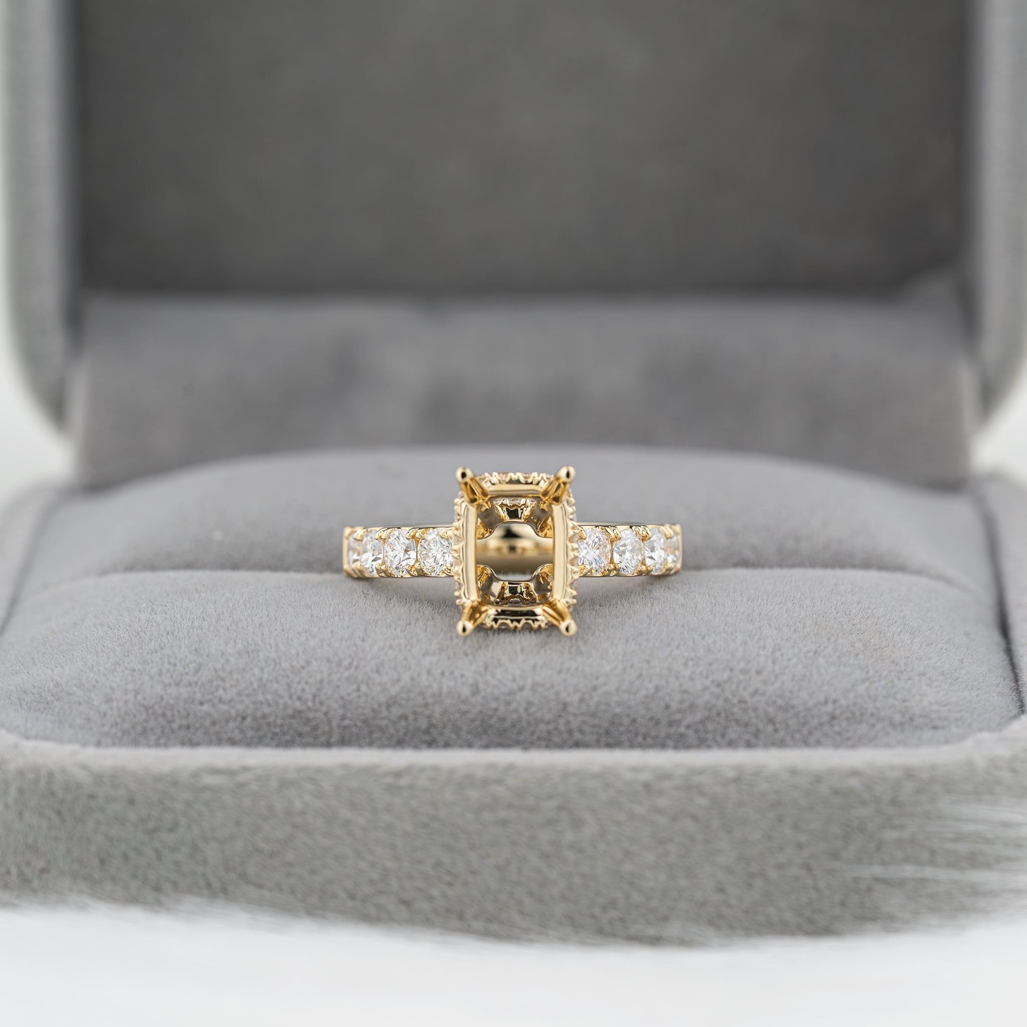 CUSHION UNDER HALO SEMI-SET RING