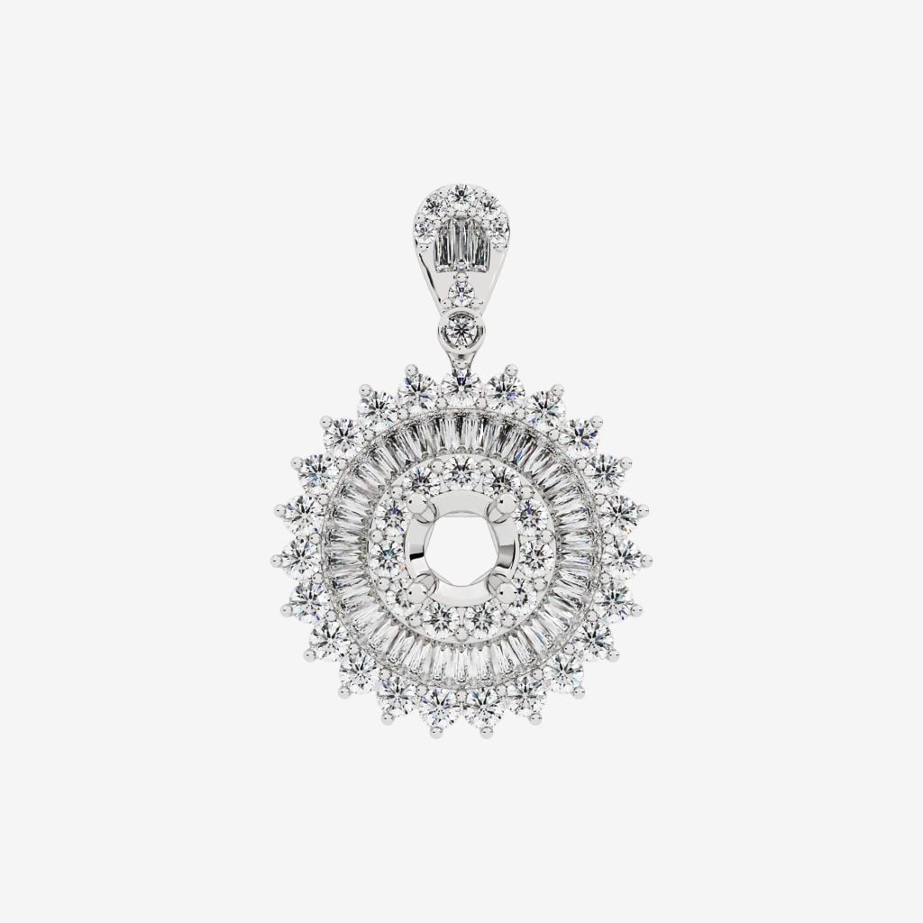  FLORAL TRIPLE-HALO-STYLE SEMI-SET PENDANT 