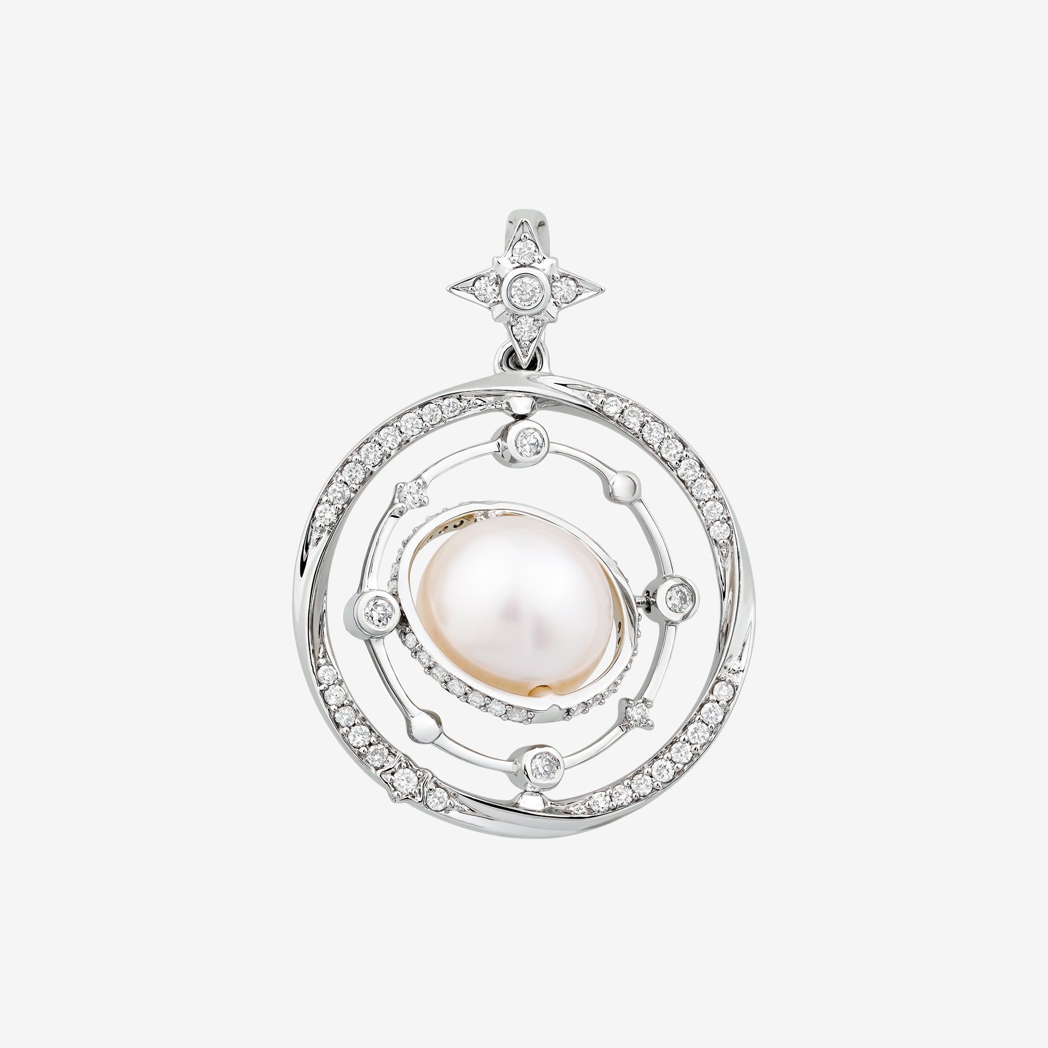 SPINNING ASTROLABE PEARL PENDANT