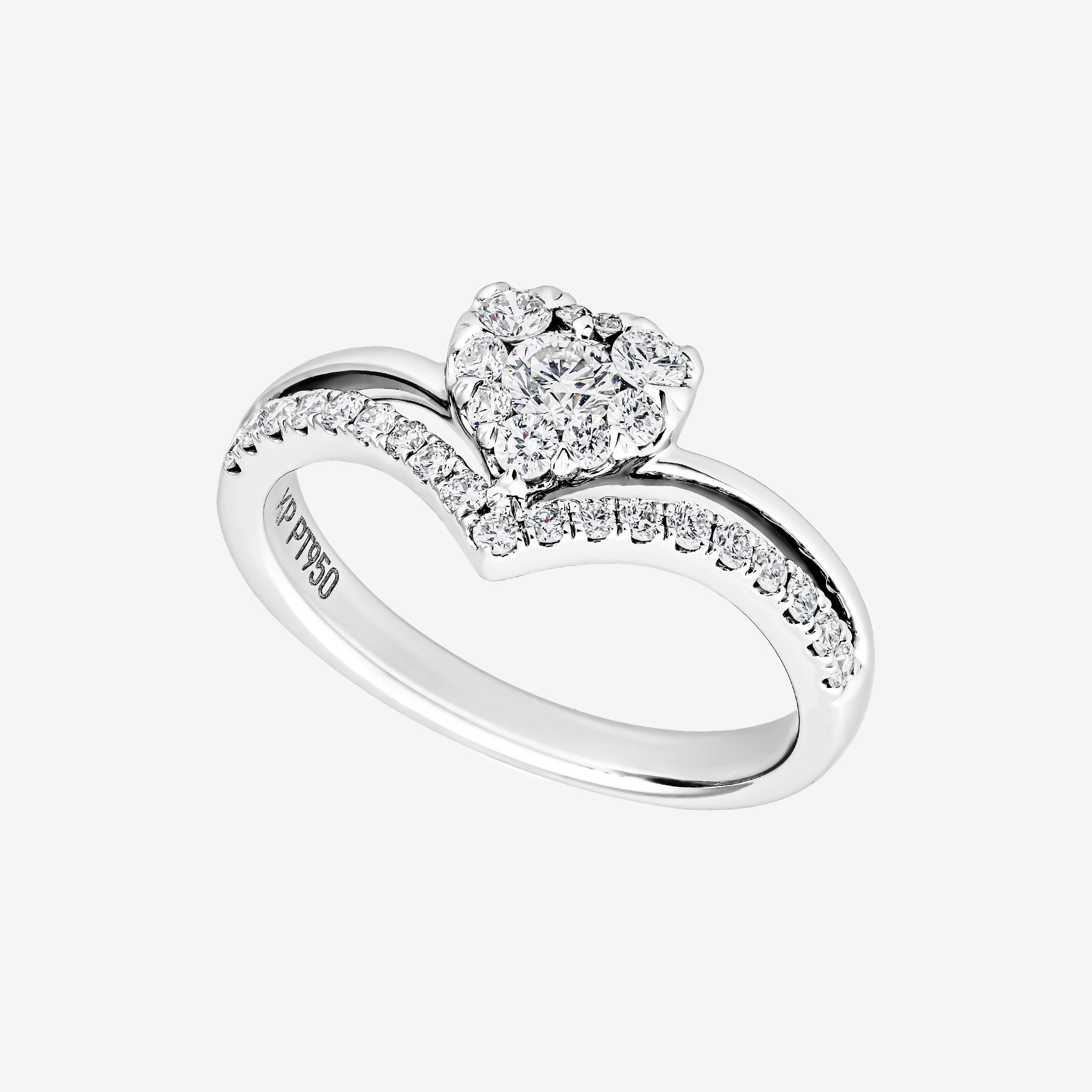 HEART-SHAPED CLUSTER CHEVRON-STYLE RING