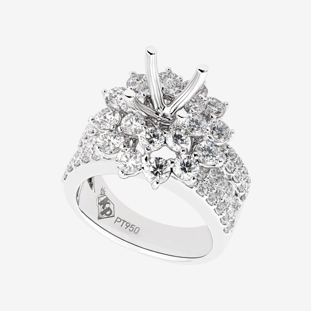  FLORAL DOUBLE-HALO-STYLE SEMI-SET RING 