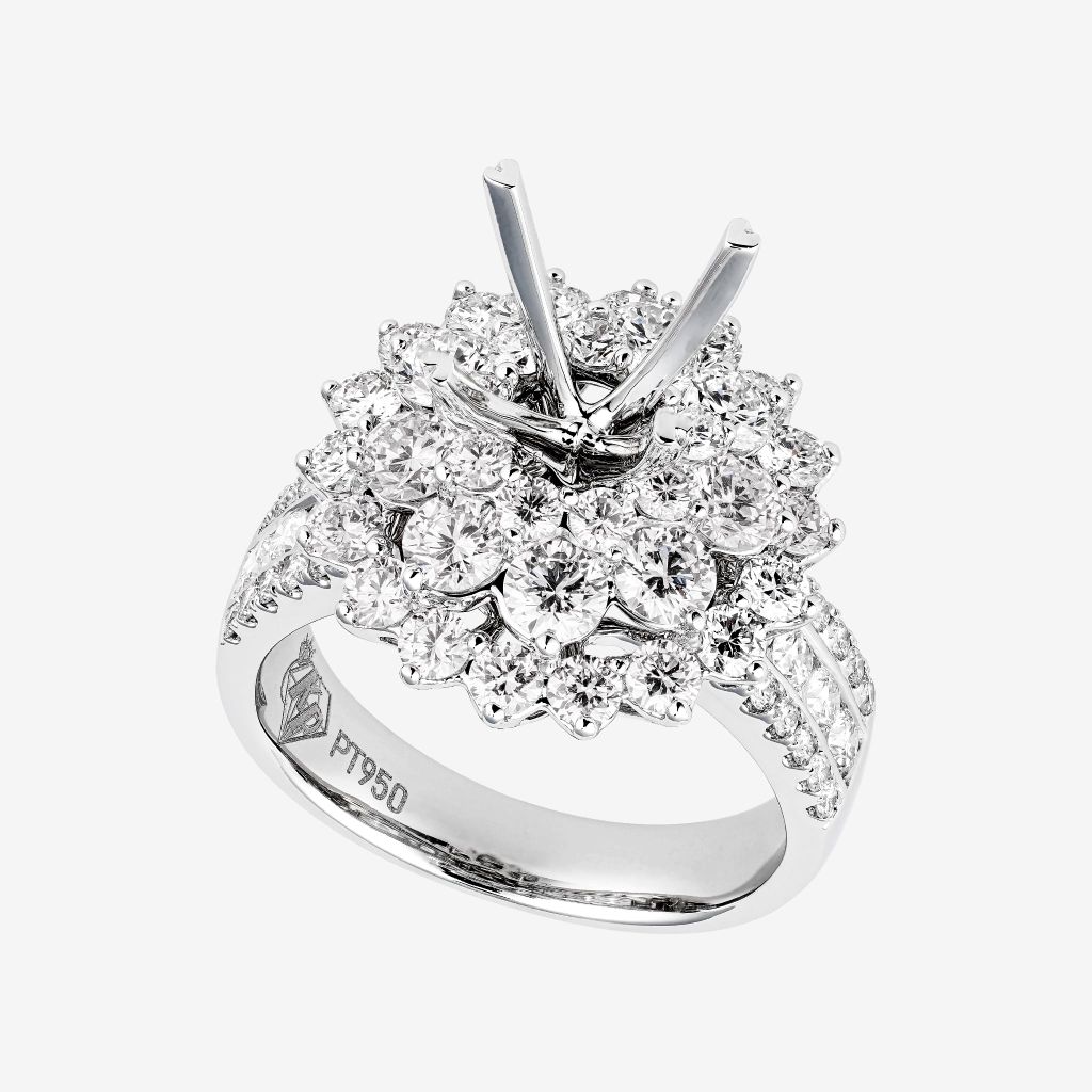  FLORAL TRIPLE-HALO-STYLE SEMI-SET RING 