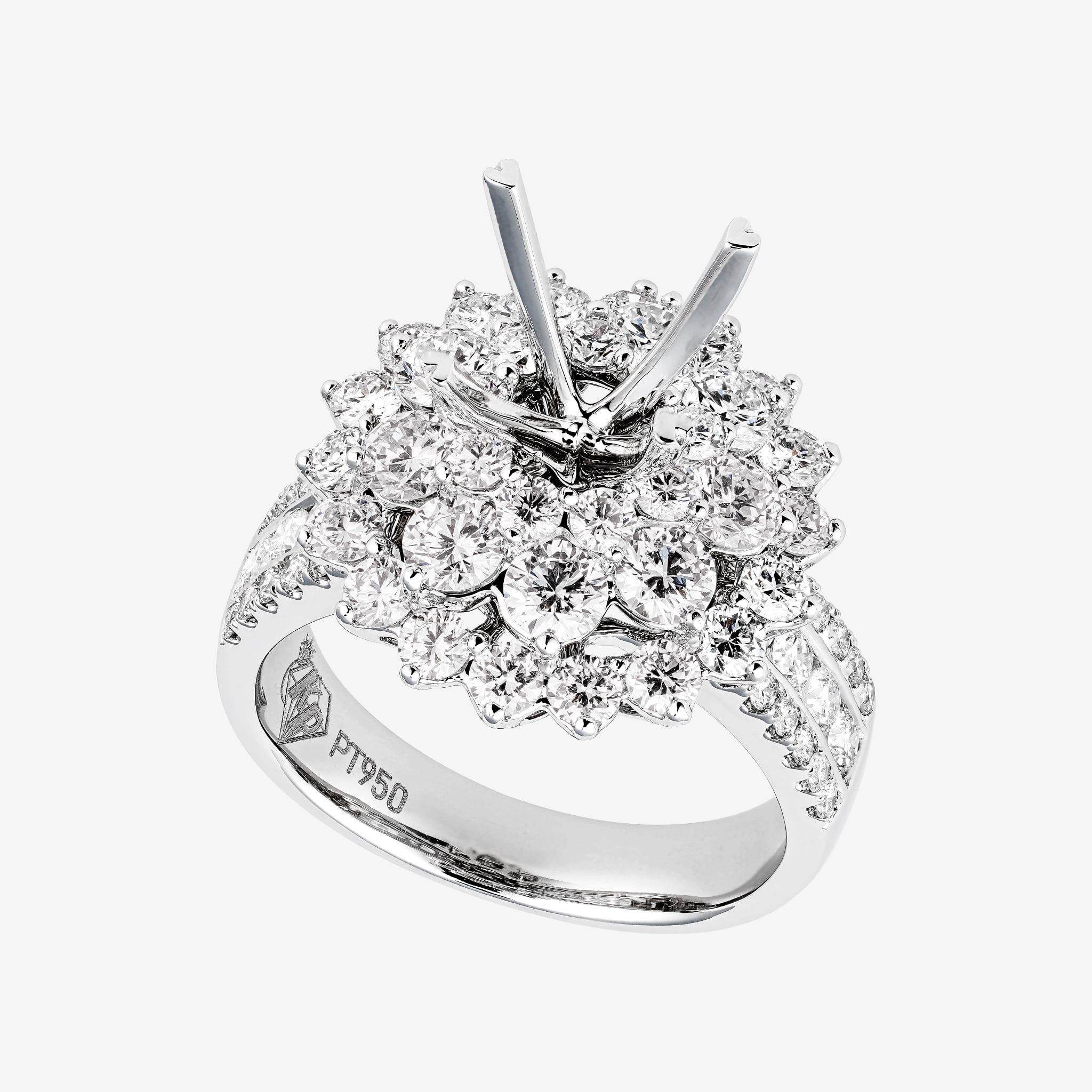 FLORAL TRIPLE-HALO-STYLE SEMI-SET RING