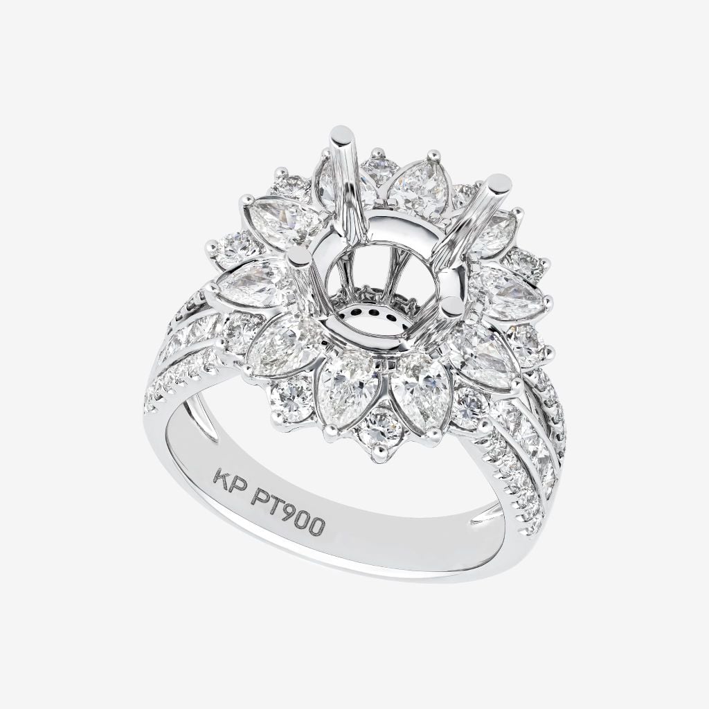  FLORAL DOUBLE-HALO-STYLE SEMI-SET RING 