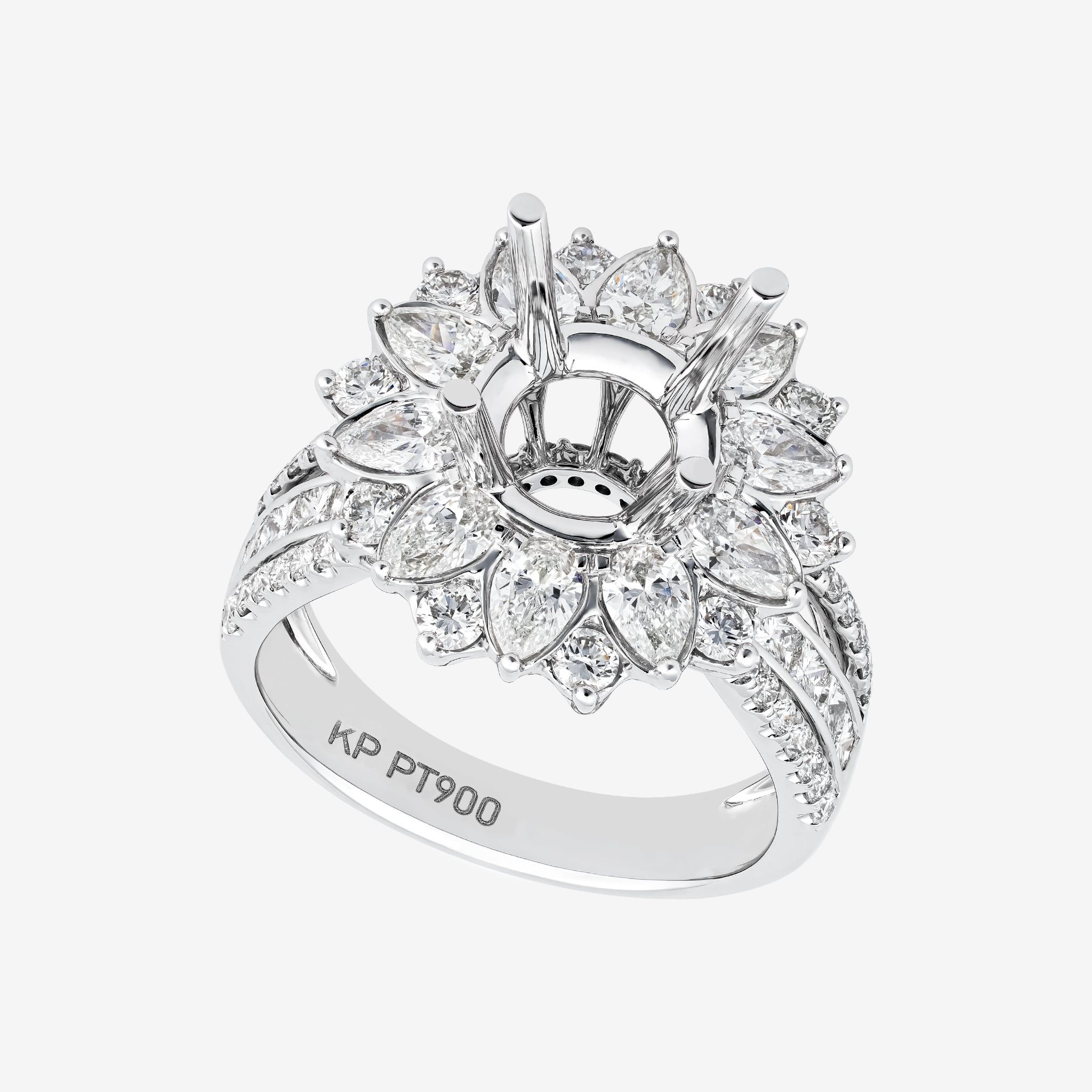 FLORAL DOUBLE-HALO-STYLE SEMI-SET RING