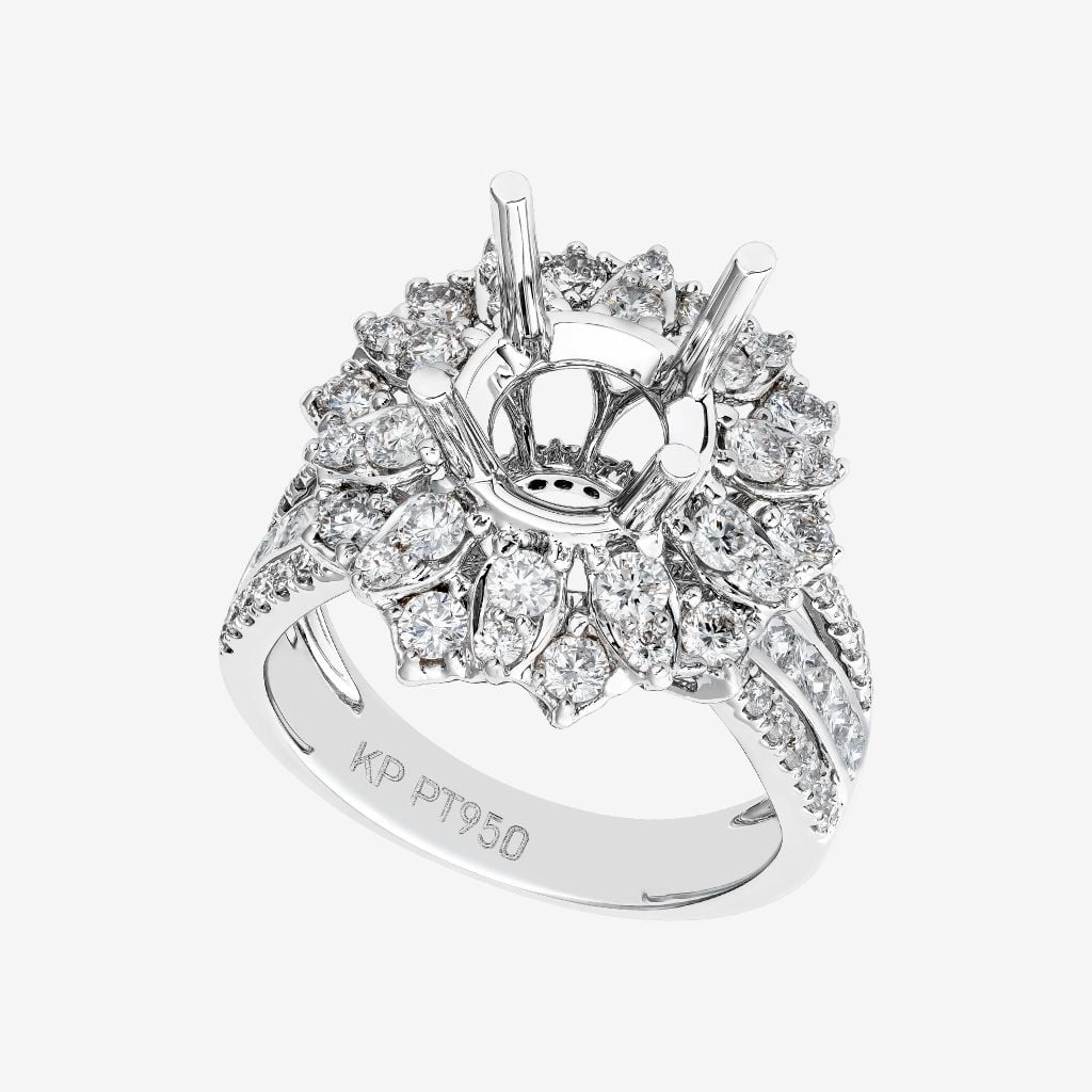  FLORAL DOUBLE-HALO-STYLE SEMI-SET RING 