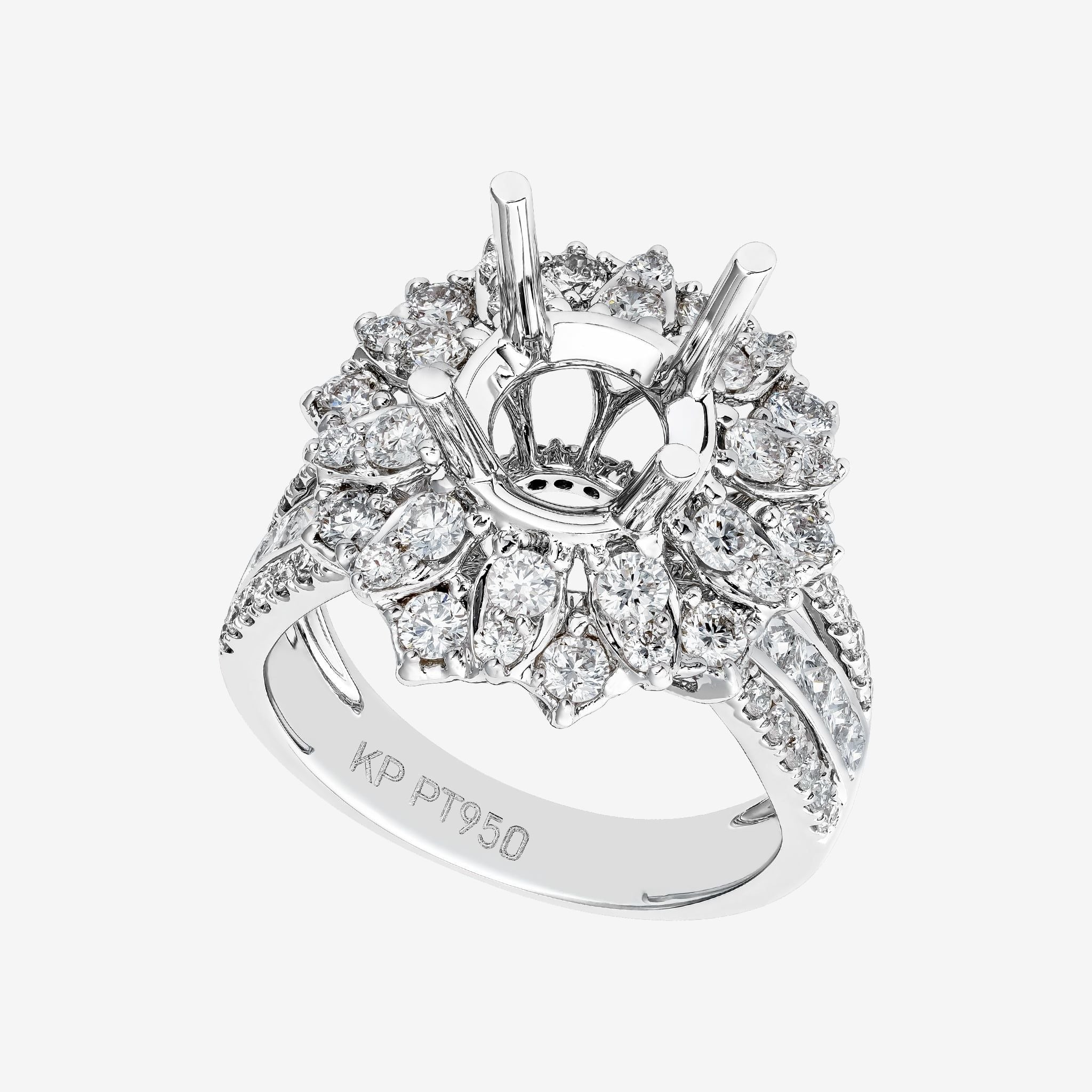 FLORAL DOUBLE-HALO-STYLE SEMI-SET RING