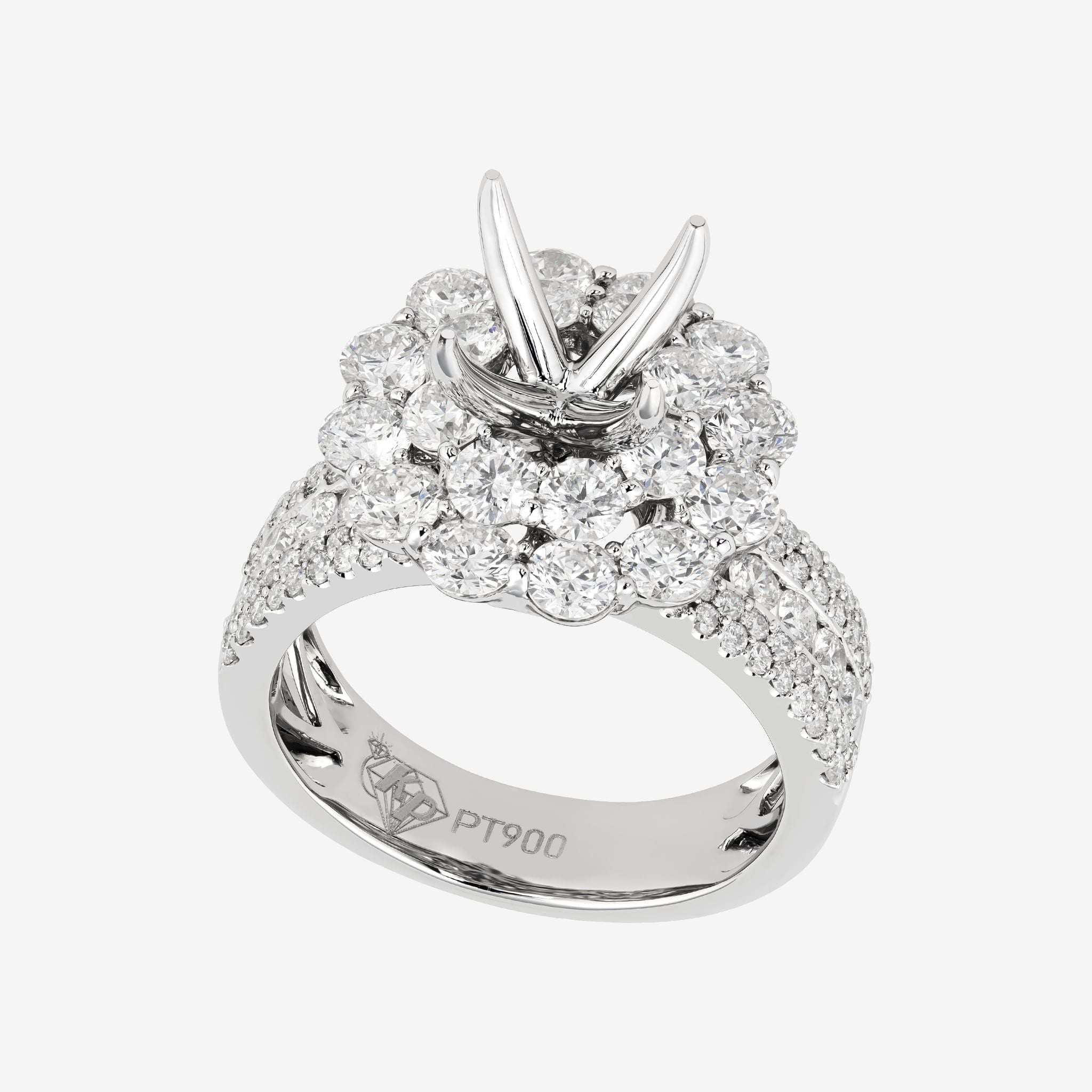 HIGH PROFILE DOUBLE HALO SEMI-SET RING