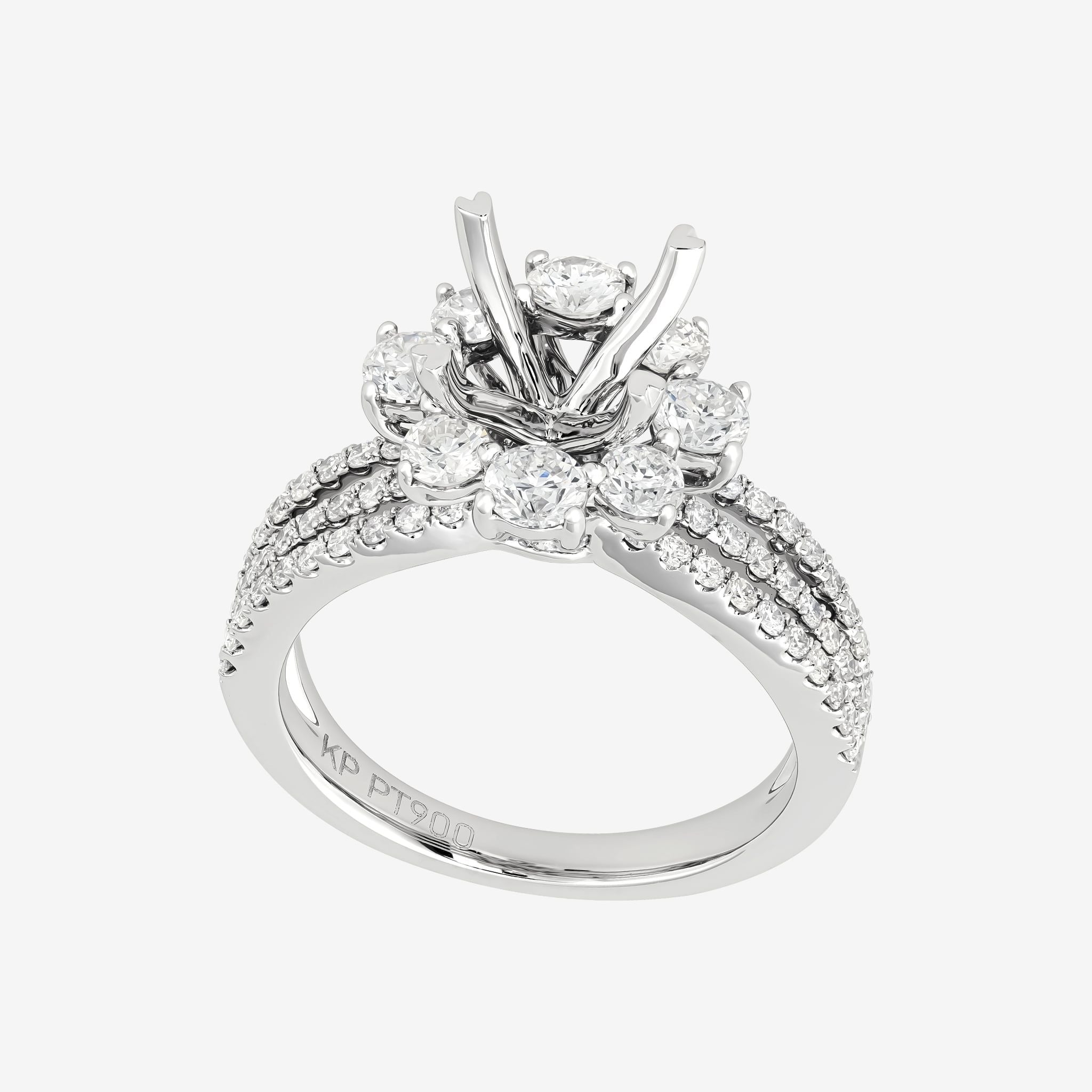 OPEN HALO TRIPLE-ROW SHANK SEMI-SET RING