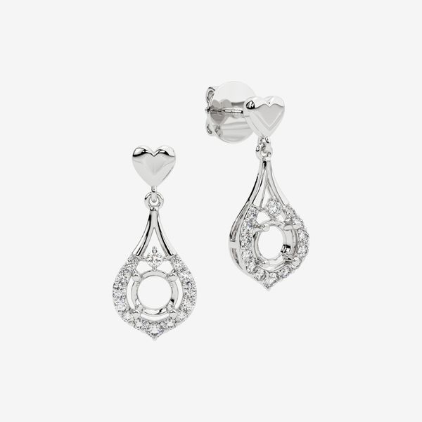  SEMI-SET HEART DANGLE STUD EARRINGS 