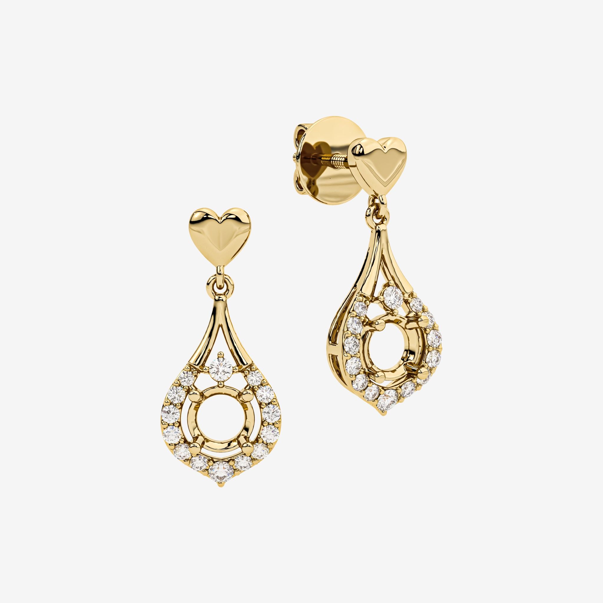 SEMI-SET HEART DANGLE STUD EARRINGS